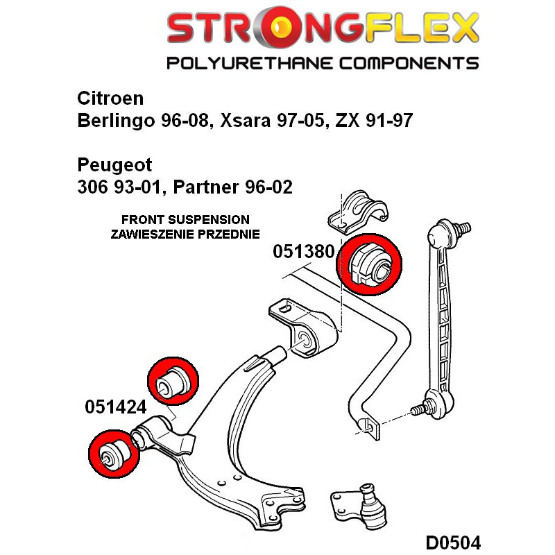 Front anti roll bar bushings SPORT Citroën Berlingo / XM / Xsara / ZX - Image 2